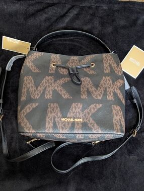 NWT MICHAEL KORS Brown MK Signature Drawstring Bag/Backpack